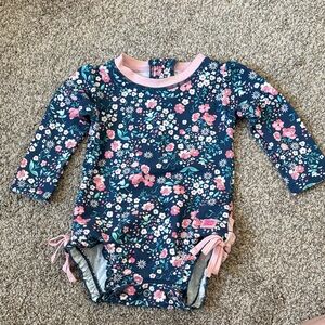 Ruffle Butts Floral Kids Swim One Piece - Navy and Pink